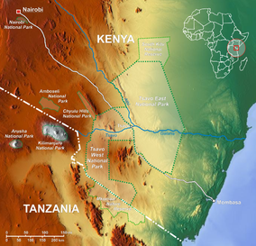 Map showing the location of Tsavo East National Park