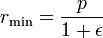 r_\mathrm{min}=\frac{p}{1+\epsilon}