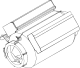 A line diagram of a small, cylindrical space station module with a docking port on either end and two cuboid boxes mounted to its upper surface.