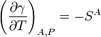 \left( \frac{\partial \gamma}{\partial T} \right)_{A,P}=-S^{A}