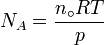 N_A = \frac{n_\circ R T}{p}  \,