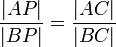 \frac{|AP|}{|BP|} = \frac{|AC|}{|BC|}