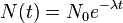 N(t) = N_0 e^{-\lambda t} \,