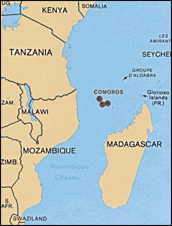 Map of Comoros and Southern Africa