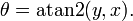 \,\theta = \operatorname{atan2}(y, x).