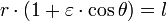 r\cdot(1 + \varepsilon\cdot \cos \theta) = l \,\!